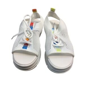 White Mesh Platform Sandals Rainbow Stripe Lace Up Slingback Chunky Sneakers 8.5